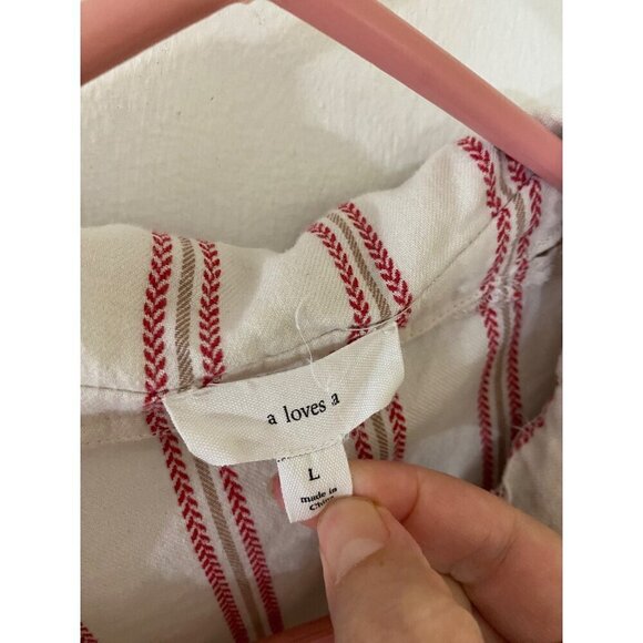 A Loves A Women's Beige, Red Stripe Long Sleeve Button Front Dress - Large - Picture 2 of 14